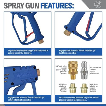 Essential Washer Short Pressure Washer Gun with Brass Quick Connect & M22 Adaptors Compatible with Foam Cannon | High Pressure Water 4000 PSI - style: Brass Non Swivel Gun