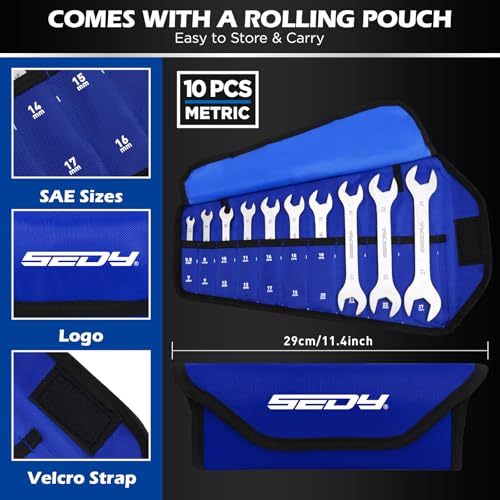 10-Piece Super Thin Open-End Wrench Set, Metric 5.5–27mm, 3mm Thickness Slim Wrench Set for Tight Spaces, Nickel Plated Flat Wrenches with Rolling Storage Pouch - style: 10-Pc Metric (3mm Super Thin)