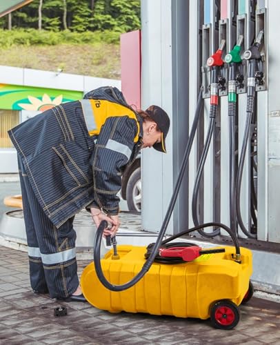 15 Gallon Gas Can, Portable Fuel Tank with Pump, Fuel Transfer Tank, Portable Gasoline Tank On Wheels with Le Fluid Transfer Siphon Pump and 10-Inch Hose for Cars, Boats, Lawnmowers, ATVs - color: Yellow