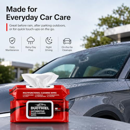 Car Glass Cleaning Wipes, 40 PCS Automotive Windshield Oil Film Remover Wipes for Car Windows, Mirrors & Windshield, Disposable Auto Glass Cleaner Wipes for Haze, Smudges, Water Spots, Dirt & Residue