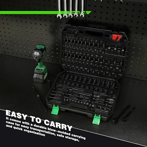 TecoTek 1/4" & 3/8" Dr. Impact Socket Set, 189 Piece Socket Wrench Set Mechanic Tools, Metric and SAE Full Set, CR-V, Deep & Shallow Socket with Ratchet Handle, Spark Plug Socket, Bits for Mechanic - size: 189-Piece 1/4" & 3/8" Drive Socket Set