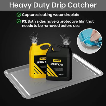 2 Pcs Under Car Oil Pans for Changing Oil, Motorcycle Automotive Oil Change Pan Silver Rust Resistant Drip Tray, Oil Catch Pan Replacement Tray for Garage Machinery Supplies (27.56 x 19.69 Inch) - size: 27.56 x 19.69 Inch