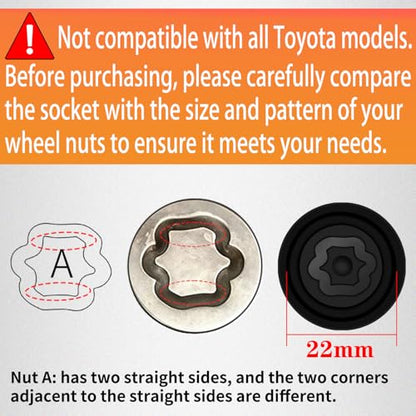 A-Wheel Locking Nut Key Compatible with Toyota Models, Lexus, Tacoma, Wheel Lock Nut Socket Adapter, Anti-Theft Lug Removal Tool, Socket Remover Repair Tool - size: Socket A