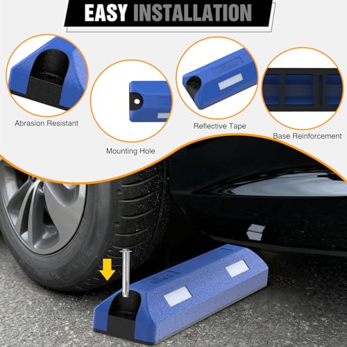 Nilight Rubber Parking Curbs 2 Pack - Heavy Duty 22 Inch Garage Wheel Stops Parking aid Block for Driveway & Parking Lot, Blue - size: 22" Blue