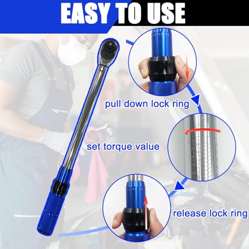 1/2-Inch Drive Click Torque Wrench, 20-210 N.m, 72-Tooth Dual-Direction Adjustable Torque Wrench with ±3% High Precision for Bicycle, Motorcycle, Car and Truck Maintenance