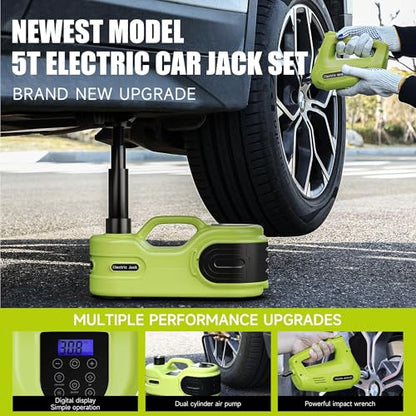 Electric Car Jack Kit 5T 12V Hydraulic Tire Jack with Double Cylinder Air Pump & LCD Touch Screen & Impact Wrench Portable Car Lift for Tire Changes and Roadside Emergencies - color: Upgrade Double Air Pump