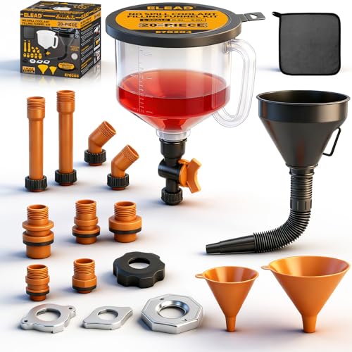 20-Piece No-Spill Coolant Funnel Kit, Cooling System Funnels Kits, Spill Proof Funnel Bleeder, Radiator Funnels Kit with Adapters, Extensions, Flexible Hose, Circular-Funnel, Towel for Automotive Use - color: New Version Orange