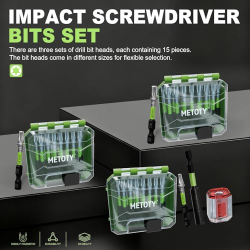 47PCS Impact Torx Screwdriver Bits Set Magnetic (T20/T25/T30) S2 Steel Multi-Star Driver Bits with Green Storage Box - size: Torx with Storage Box with 47PCS