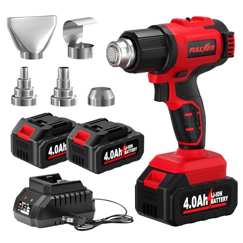 Cordless Heat Gun, Max 550°C (1022°F), Hot Air Gun Kit with 5 Nozzles & 2x4.0Ah Batteries, Fast Heating, 2-Temperature Setting, Portable Heat Gun for Shrink Tubing, PVC Wrap, Crafts (Red)