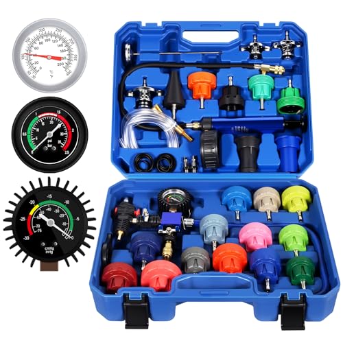 VTG VOGTEN 31PCS Coolant Pressure Tester Kit,Radiator Pressure Tester and Vacuum Refill Kit for Automotive Cooling System Water Tank Leakage Detection - color: Blue