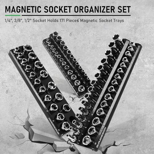 8PCS Socket Organizer Set - Magnetic Holder for 171 Pieces (1/4", 3/8", 1/2") - style: 8PCS Magnetic Socket Organizer Tray Set
