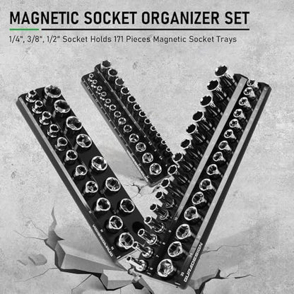 8PCS Socket Organizer Set - Magnetic Holder for 171 Pieces (1/4", 3/8", 1/2") - style: 8PCS Magnetic Socket Organizer Tray Set