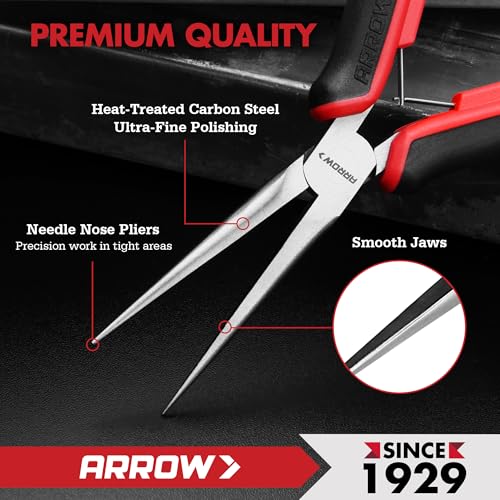 ARROW 6" Needle Nose Pliers, Mini Long Nose Pliers with Smooth Jaws, Small Needle Nose Pliers for Jewelry Making, Wire Bending and Small Object Gripping - style: Straight Needle Nose Pliers
