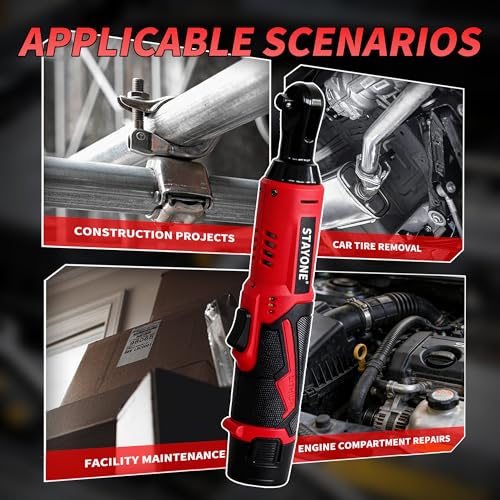 Cordless Electric Ratchet Wrench Set, 3/8" 12V Power Ratchet Tool with 45 N.M Torque, 380 RPM, 2x 2.0Ah Li-Ion Batteries for Auto Repair Home Mechanic