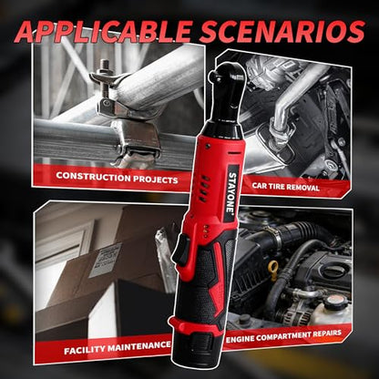 Cordless Electric Ratchet Wrench Set, 3/8" 12V Power Ratchet Tool with 45 N.M Torque, 380 RPM, 2x 2.0Ah Li-Ion Batteries for Auto Repair Home Mechanic