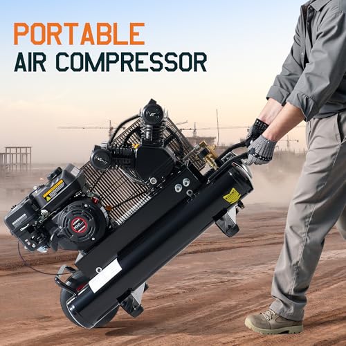 Albott 6.5HP Gas Powered Air Compressor 8 Gallon Portable Air Compressor | 196cc Loncin Engine Max 115PSI Pressure Pneumatic Tool Compatible Commercial and Residential Use - size: 8 Gal