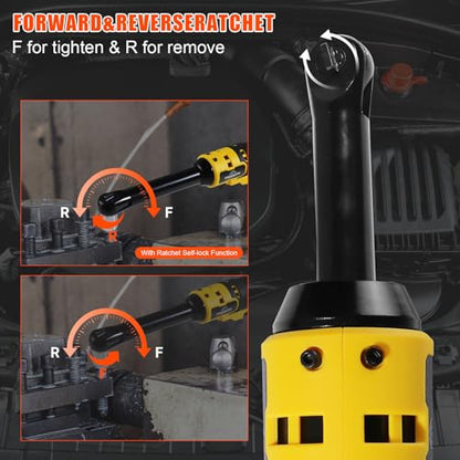 3/8" Extended Cordless Ratchet Wrench for Dewalt 20V Series Batteries | 600 RPM, 100 N.m Electric Power Ratchet Set with 8 Metric Sleeves,Built-in LED Light, Extended 6-inch Long Neck