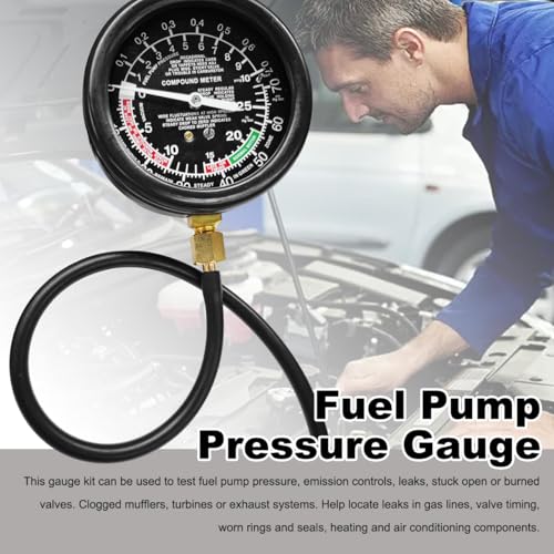 DXNQ Fuel Pump and Vacuum Tester Gauge, Gasoline Pressure Meters Fuel Pressure Tester Kit, Automotive Engine Fuel System Testing Tool Carburetor Leakage Diagnosis, Car Accessories