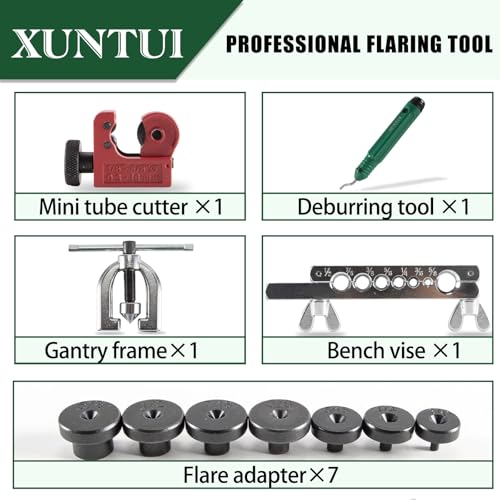 Brake Line Flaring Tool Kit, 3/16"-5/8" Double & Single | 7 Adapters, Red Storage Case, for Copper & Aluminum Brake, Fuel and Soft Metal Tubing