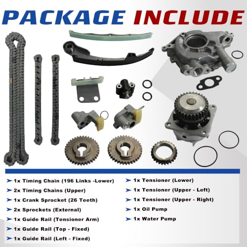 3.5L VQ35DE Timing Chain Kit w/Water Pump & Oil Pump Sprocket Guide Tensioner | Fit For Nissan Altima Maxima Murano 350Z 2002-2007 Infiniti FX35 G35 I35 M35 350Z 3.5L V6 DOHC 2002-2008 OE#13028JK20B AW9426 - size: 3.5L Timing Chain Kit w/Oil & Water Pump