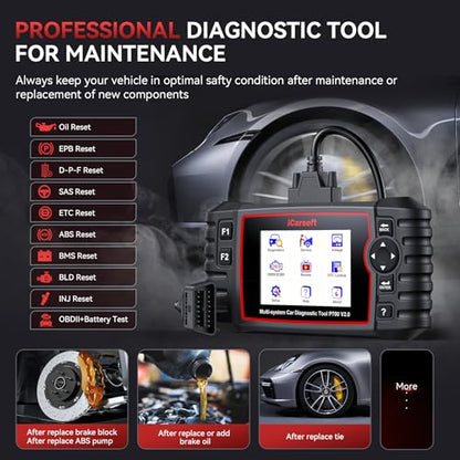 iCarsoft P700 V2.0 Diagnostic Scanner for Porsche from 1996 to 2025 9 Essential Services Full System Diagnosis Scan OBD2 Code Reader Battery/O2 Sensor/EVAP Test AutoVIN Lifetime Free Software Update - style: P700 V2.0 for Porsche