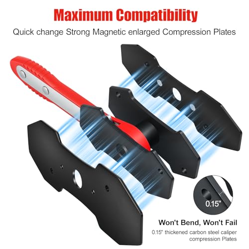 Brake Caliper Compression Tool, 360° Ratcheting Brake Pad Spreader | with 2 Strong Magnetic Plates & 4 caliper hangers, Fit for Front disc brake caliper of Cars, Trucks, and SUVs - color: Red