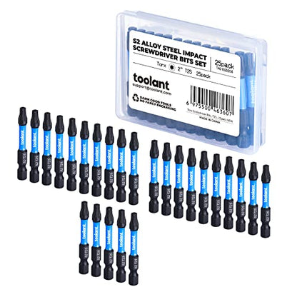 Toolant 2' Impact Torx Bits 25 Pack (T25), 1/4' Hex-Shank S2 Steel Screwdriving Star Tips, Magnetic Power Bits With Storage Box - size: T25(2"*25pcs)
