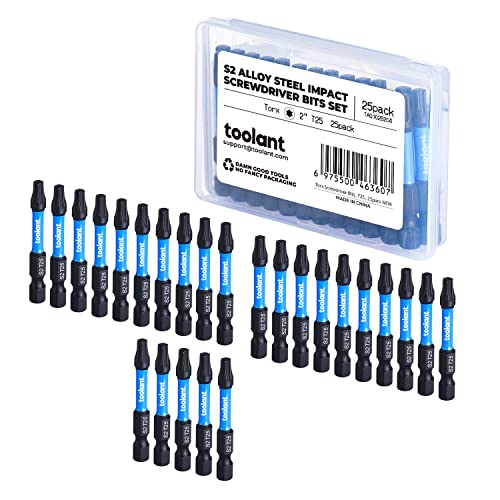Toolant 2' Impact Torx Bits 25 Pack (T25), 1/4' Hex-Shank S2 Steel Screwdriving Star Tips, Magnetic Power Bits With Storage Box - size: T25(2"*25pcs)