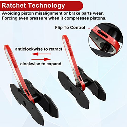 JoyFans Brake Caliper Compression Tool Set, Automotive Quad Disc Pistion Ratchet Ratcheting Press Tool, Car Brake Pads Retractor Compressor with 4PCS Spreader Plates for Brake Pump Adjustment - color: Red Handle