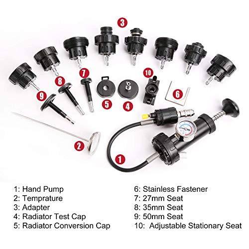 WINTOOLS 18pcs Auto Cooling System Radiator Cap Pressure Tester Kit Pump Gauge Adapters
