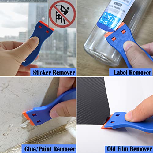 EHDIS 1.5" Plastic Razor Scraper with 10pcs Double Edged Plastic Blades for Removing Labels Stickers Decals on Glass Windows - color: Blue