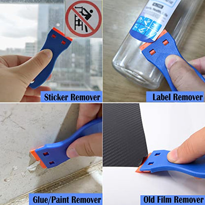 EHDIS 1.5" Plastic Razor Scraper with 10pcs Double Edged Plastic Blades for Removing Labels Stickers Decals on Glass Windows - color: Blue