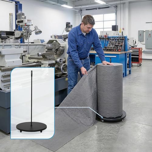 Absorbent Mat Roll Holder, Rolling Mat Oil Absorbent Pads Holder with Wheels, Floor Oil Spill Mat Dispenser Rack, Metal Mat Roll Utility Cart for Workshop Garage Factory