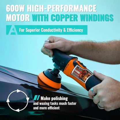 AUTIWOZ Mini Buffer Polisher, Rotary Car Buffer and Polisher Kit 6 Speeds, 1" /2" /3" Base Pads M14 Thread Extension Shaft for Car Boat Sanding Polishing and Waxing, W03