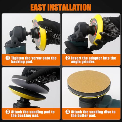 Upgraded 5 Inch Hook and Loop Backing Pad Plate 5/8-11 Threads, Angle Grinder Sanding Disc Attachments with Interface Foam Sanding Pad, Grinder Buffer Accessories for Wood Metal Polishing