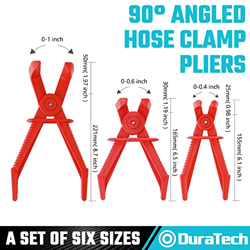 DURATECH 6-Piece Hose Clamp Pliers Set - Straight & 90 Angled | Pinch Off Pliers for Flexible Hoses, Fuel, Gas, Brake & Radiator Lines - size: 6-Piece, style: 90 Angled