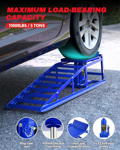 2 Pack Hydraulic Car Ramps 5T 11000lbs Low Profile Car Lift Service Ramps Truck Trailer Garage, Height Hydraulic Vehicle Ramps - color: Blue