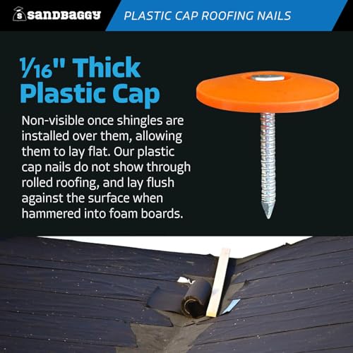 Sandbaggy 1" Plastic Cap Roofing Nails - Ring Shank, Electro Galvanized - Roof Underlayment, Felt Paper, House Wrap, Tar Paper (300)