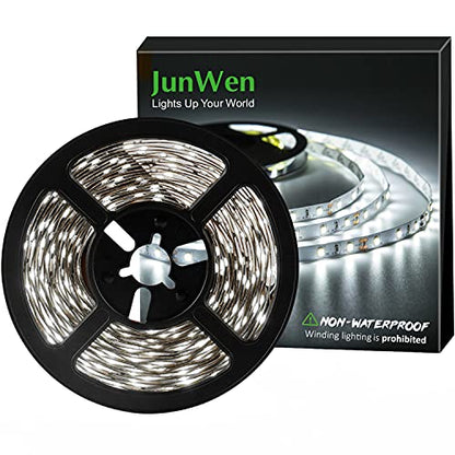 Daylight White LED Strip Lights, 12V16.4ft 300LEDS Flexible Tape Light for Hallway, Staircase, Bookshelf, Under Cabinet, Non Waterproof, Not Include Power Adapter - color: Daylight White Without Adapter