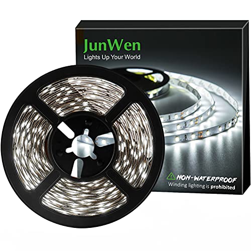 Daylight White LED Strip Lights, 12V16.4ft 300LEDS Flexible Tape Light for Hallway, Staircase, Bookshelf, Under Cabinet, Non Waterproof, Not Include Power Adapter - color: Daylight White Without Adapter