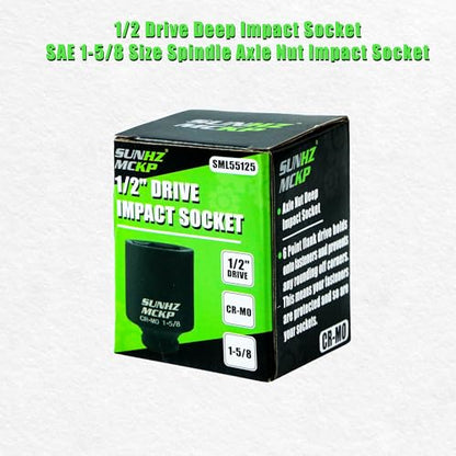 SUNHZMCKP 1/2 Inch Drive Impact Socket, SAE 1-5/8 In Deep 6 Point Socket, CR-MO, Axle Nut Impact Grade Socket for Easy Removal - color: Sae, size: 1-5/8 inch