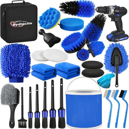 Qydipclin 29Pcs Car Detailing Kit, Car Detailing Brush Set, Car Wash Cleaning Kit, Car Detailing Brushes, Professional Car Care Kit for Interior Exterior Wheels, Blue - size: 29pcs