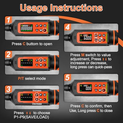 Kerry 3/8 Inch Drive Digital Torque Wrench 0-44.25ft.lb, ±2% High Accuracy | Five Units of Measure,LED and Buzzer Notification, Easy to Read and Operate, 72 Tooth for Bike Motorcycle - size: 3/844ft.lb