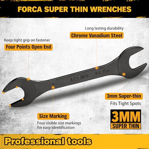 ELEAD 9-Piece Super-Thin Open End Wrench Set, SAE 1/4"-1-1/16", CR-V Nickel Plated, 3 mm Thickness Ultra-Slim Wrench Set for Tight Spaces, Durable Roll-Up Pouch for Mechanics - color: 9-piece Super-thin Sae Black