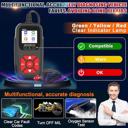 OBD2 Diagnostic Tool for All Vehicles from 1996 Onwards, Read & Solve Error Codes + Live Data Directly on the Display, Compatible with BMW, VW, Audi, Mercedes, CE Certified & Plug & Play - color: VP316