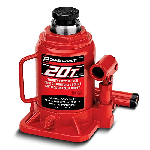 Powerbuilt 20 Ton Shorty Bottle Jack, Heavy Duty 40000 Pound Vehicle Hydraulic Lift with Stable Base, Pin Release, Stubby - 647504 - size: 20 Ton, Shorty