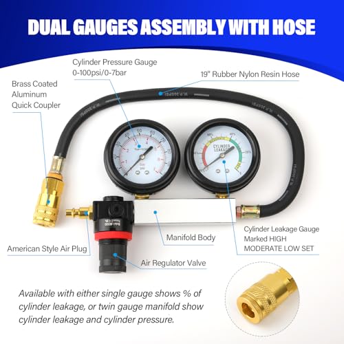 TU-21 Engine Cylinder Leak Down Tester Kit, Automotive Engine Compression Leakage Test Kit for Cars Trucks Motorcycles (red) - color: red