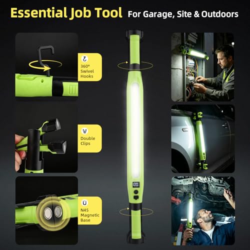2 Pack Rechargeable LED Work Light, 3000LM Portable Mechanic Light with Magnetic Base, Hanging Hooks & Clamps, 4 Modes Under Hood Work Light with Red SOS for Car Repair, Garage