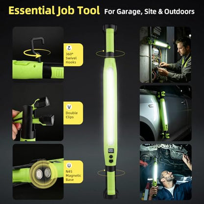 2 Pack Rechargeable LED Work Light, 3000LM Portable Mechanic Light with Magnetic Base, Hanging Hooks & Clamps, 4 Modes Under Hood Work Light with Red SOS for Car Repair, Garage
