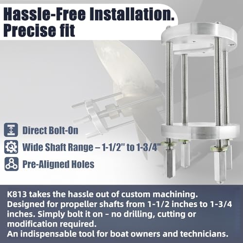 K813 Boat Prop Puller for 3 & 4 Blade, Marine Propeller Puller Kit, Heavy-Duty Boat Propeller Removal Tool Upgrade from K812, for 1-1/2" to 2" Prop Shafts, for Hub up to 3.75" 3-Blade, 4.125" 4-Blade
